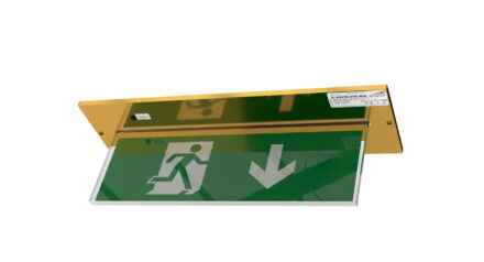 Recessed exit sign in brass