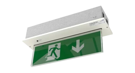 Recessed exit sign in white